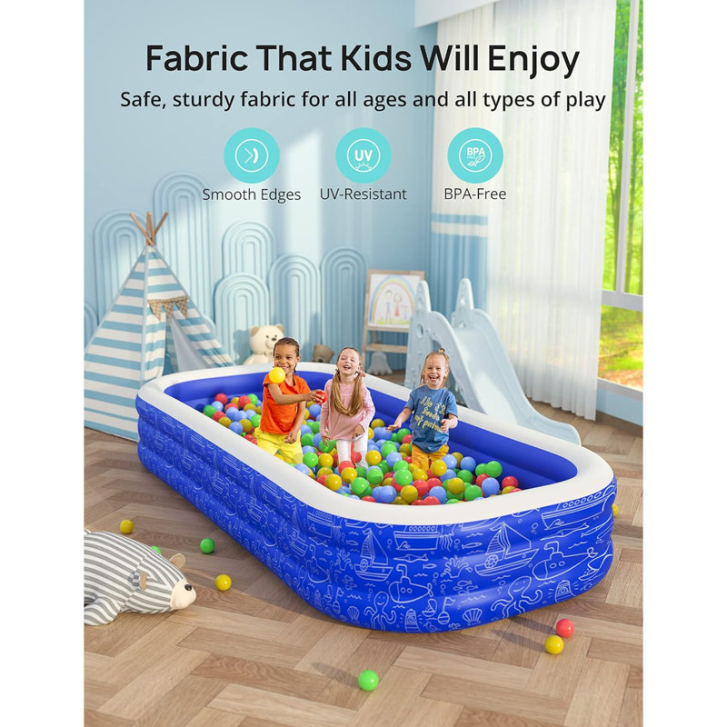 ToccoLeggero Large Inflatable Swimming Pool With Canopy Full Sized Inflatable Pool For Kids Adults Kiddie Pool With Sun Shade Blow Up Pool For Backyard Garden Age 3 Blue Wayfair
